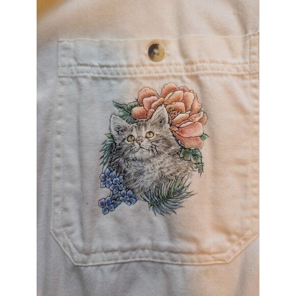 VTG Luna Pier Long Sleeve Button Up Pastel Yellow Shirt Sz L Kittencore Kawaii - Picture 7 of 8